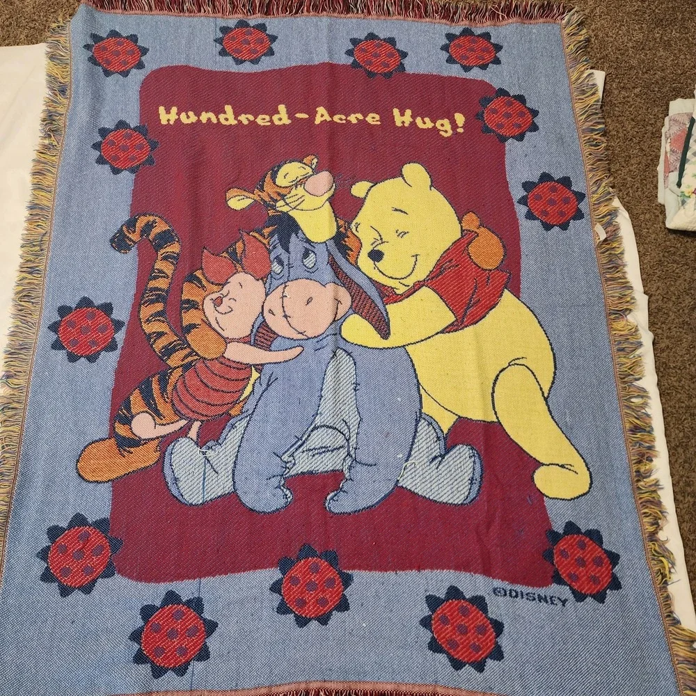 Vintage Disney Winnie The Pooh Tapestry Blanket 56x46 - Picture 1 of 8
